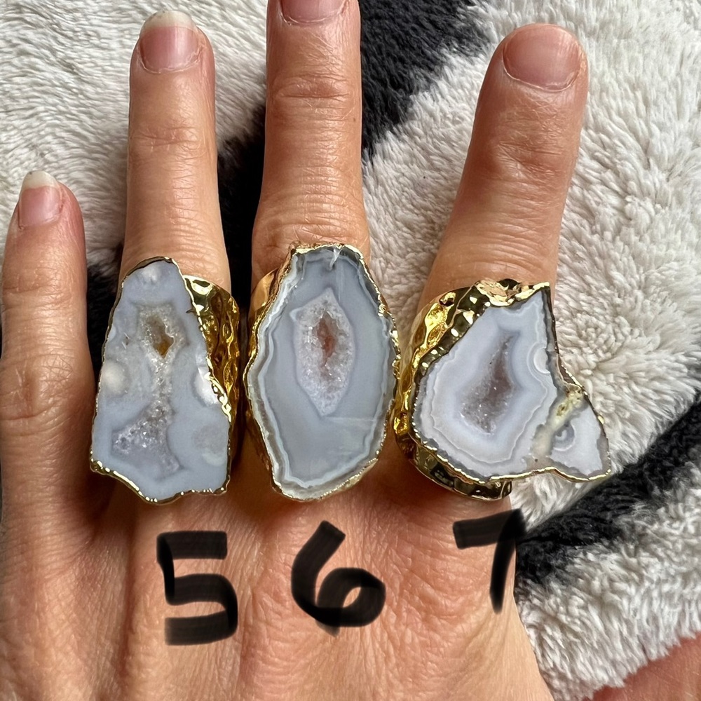 Gold Geode Quartz Crystal Ring - Picture 4 of 5